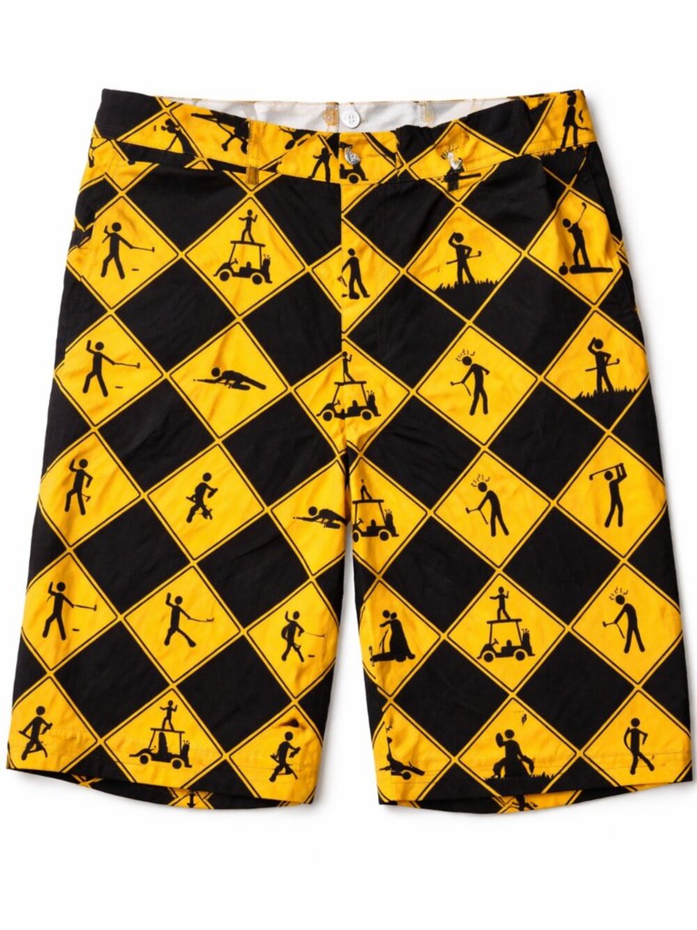 Royal & Awesome Yellow Black Caution Sign Shorts Size 34